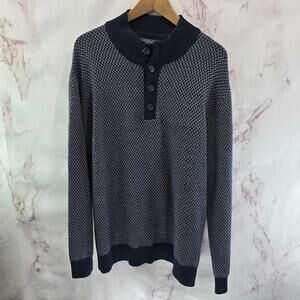 Untuckit Sweater Mens XL Navy Button Extrafine Merino Wool Sorenson Cross
